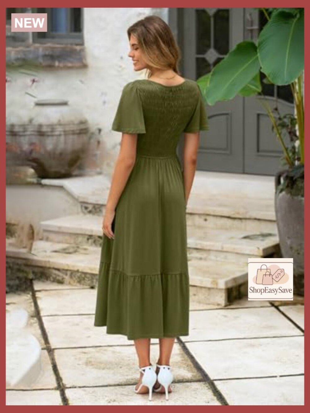 Boho Maxi Dress with Pockets Smocked Waist Flowy Tiered Summer Casual - Picture 6 of 7